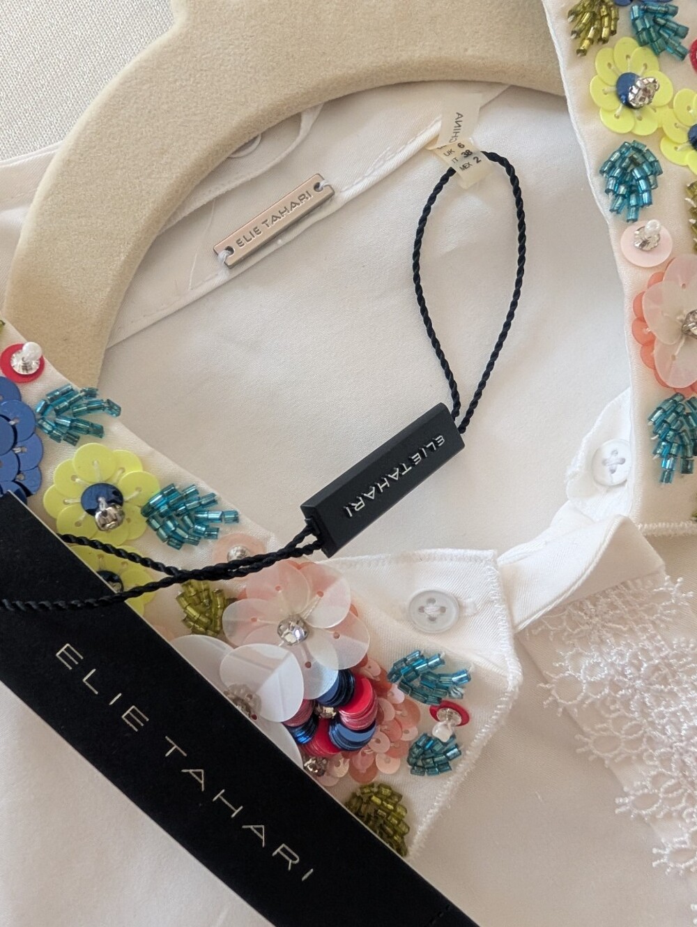 NWT Elie Tahari White Sammy Dress Beaded Floral Collar Short Sleeve Sz 2 - Picture 8 of 13